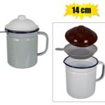 Oil pot enamel 14cm w/strainer