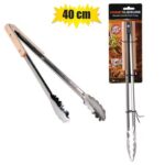 Bbq tongs s/s 40cm wooden hand le h&