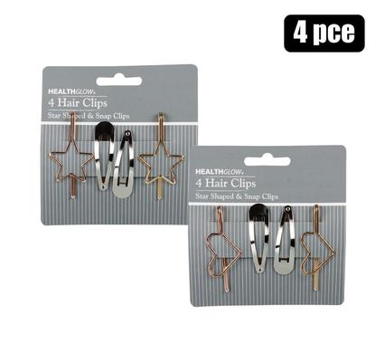 033-001279.jpg Hair Pins 4Pc Asstd Star &Amp; Snap Shape - Image 1