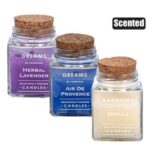 Candle in holder gls w/cork sc ented ast