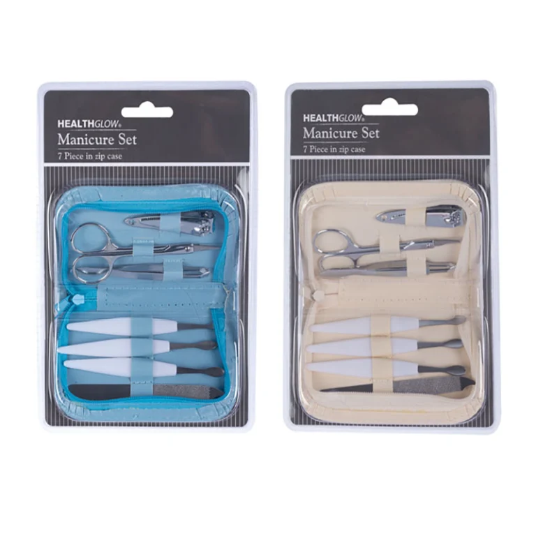 Nail Manicure Set In Leather Zip Bag, 7 Piece