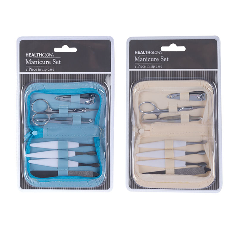 084-000364 Nail Manicure Set In Leather Zip Bag, 7 Piece