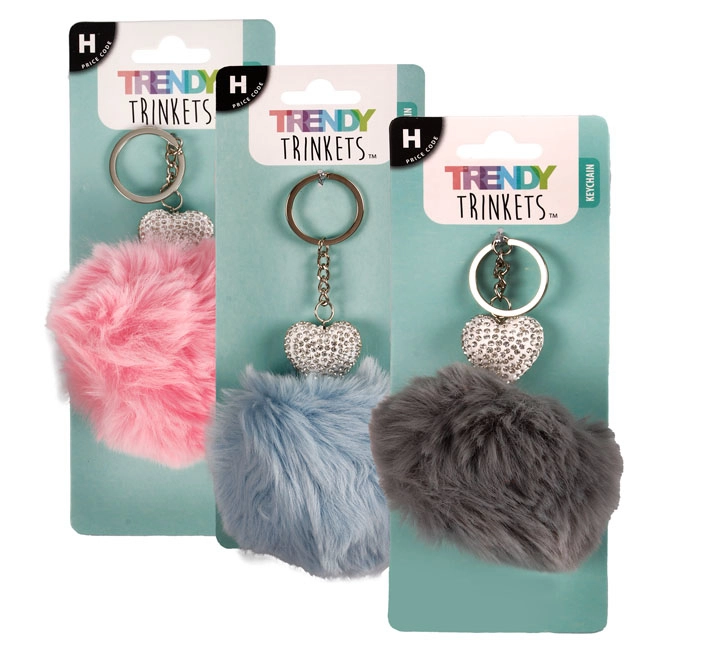 Keychain Pom Pom Bling Heart 11cm