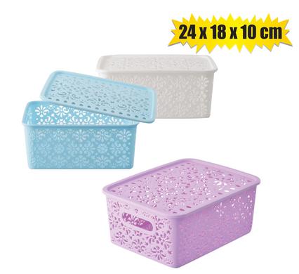 104-000075.jpg Basket Pl Lace 24X18X10Cm Rect W/Lid - Image 1