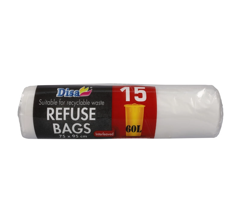 Refuse Bag 15pc Clear 750x950mm