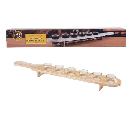 Open Bar Shot Glass Set with Paddle, 7-piece