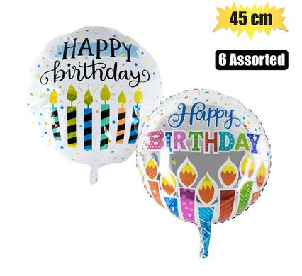 Balloon w/stick air rnd bday a sstd 45cm