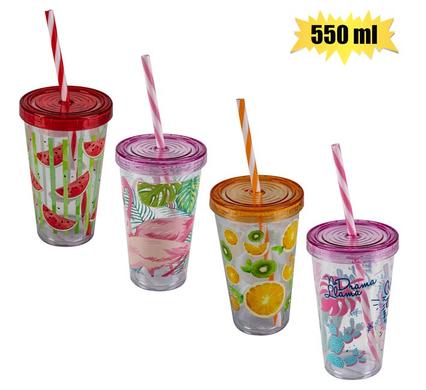 Tumbler wstraw 550ml lama/flam ingo asst