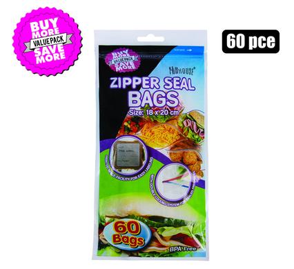 Disposable bag zipperseal 60pc 18x20cm