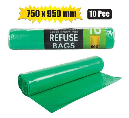 Refuse bag 10pc green 750x950m m