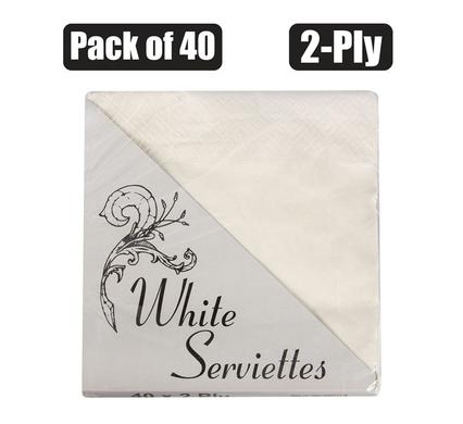 Serviettes 2ply 33cm 40pc plai n white
