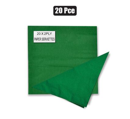 Serviettes 2ply 33cm 20pc plai n green
