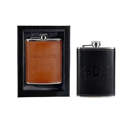 Open Bar Pu Leather Stainless Steel Hip Flask 220ml