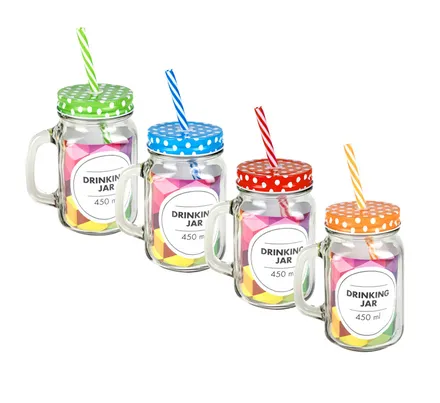 Glass Drinking Jar With Straw - 450ml